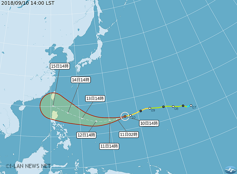 山竹颱風預測15日影響台灣東南部!