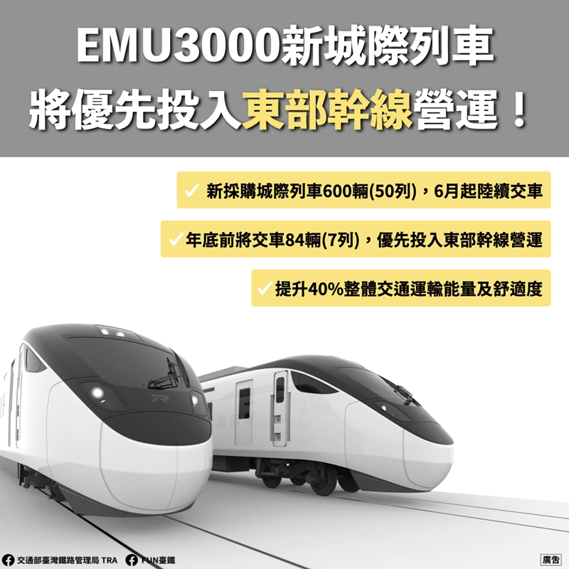 EMU3000型城際列車 將投入東部幹線營運