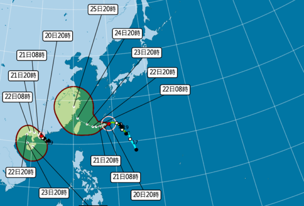 烟花颱風將在23日從台灣東北角或近海通過!