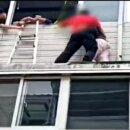 女子受不了家中爭吵躲二樓遮雨棚 消防員緊急救援